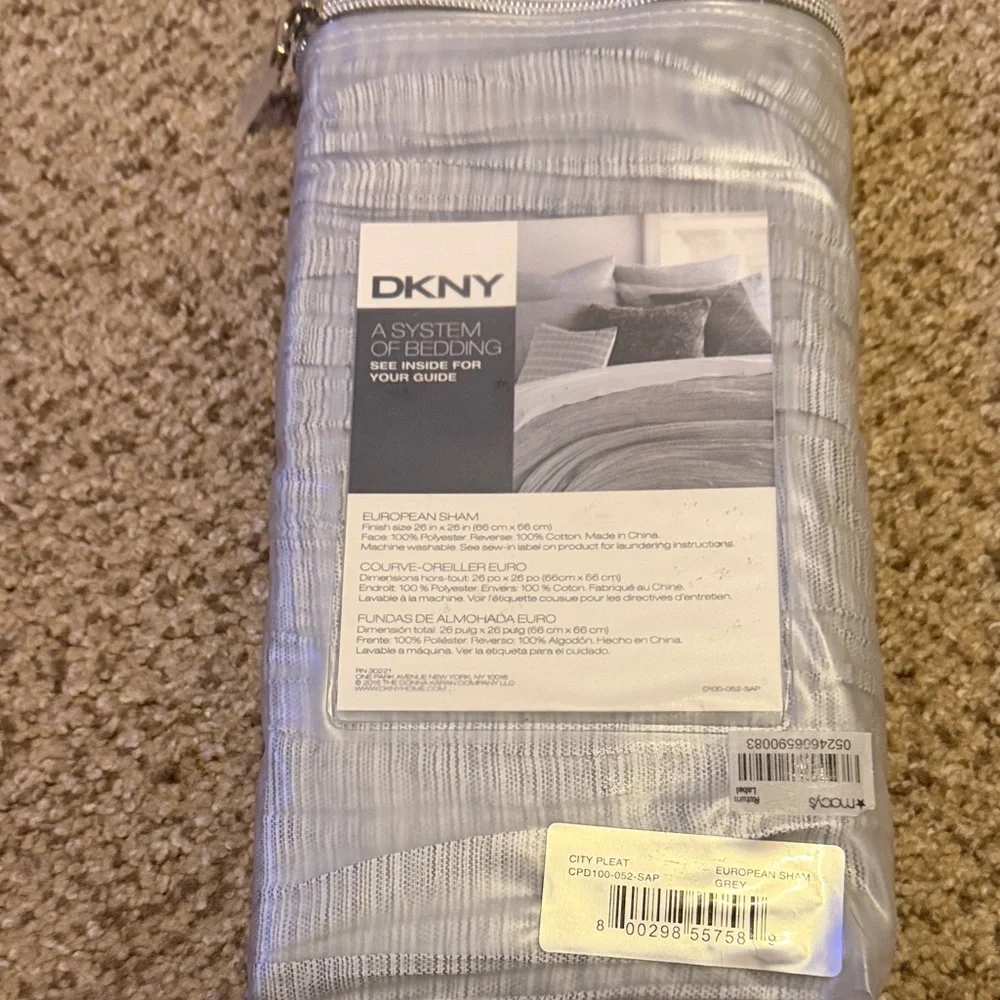 NIB DKNY European Sham in Soft Gray